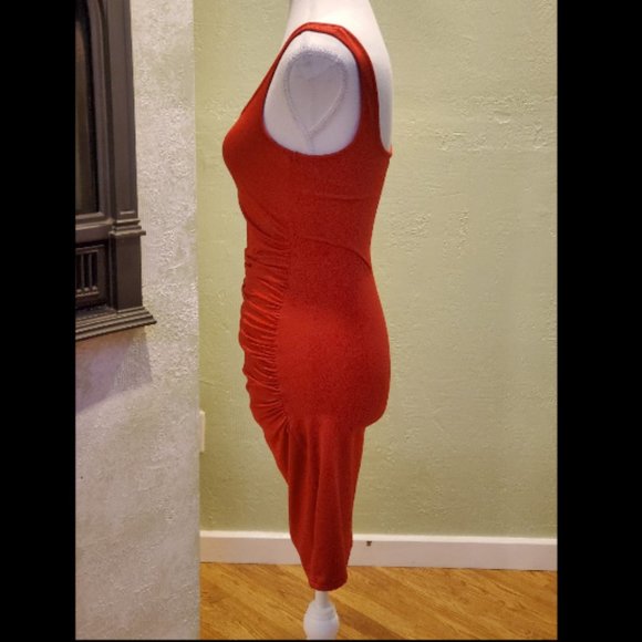 Red Ruched Mini Dress - Picture 4 of 8